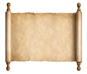 Old paper scroll or ancient parchment isolated on white 3d illustration