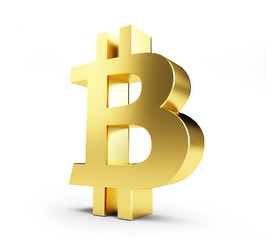 golden bitcoin  on a white background 3D illustration, 3D rendering