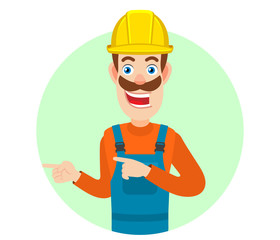 Builder pointing something beside of him