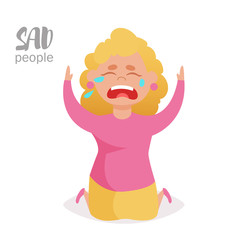 Woman on her knees raises her hands up