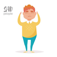 Man is crying. Vector. Cartoon. Isolated