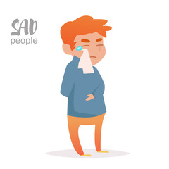 Man is crying. Vector. Cartoon.