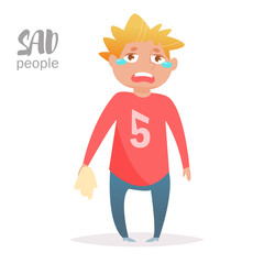 Man cries. Vector. Cartoon. Isolated