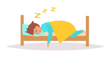 Man sleeping in bed. Vector