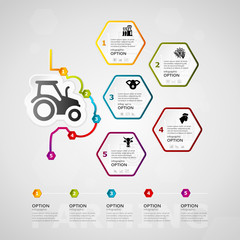 Farming timeline infographics design with five steps or options  - 173176091