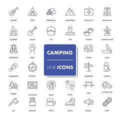 Line icons set. Camping 