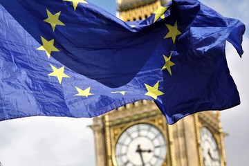 THE EU flag flies in protest at Brexit in front of Big BEN (editorial use only)