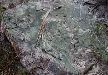 Sulfur sludge in lake