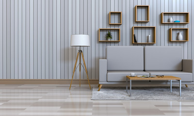 3D rendering of interior modern living room includes sofa, floor lamp