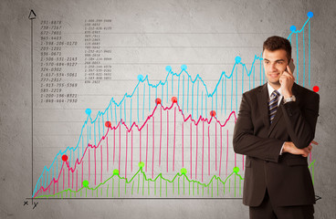Colorful chart with numbers and businessman