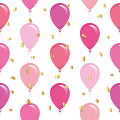 Festive seamless pattern with colorful balloons and glitter confetti. For birthday, baby shower, holidays design.