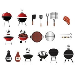 Vector barbecue and grill icons set,flat design