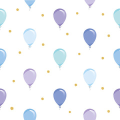Festive seamless pattern background with balloons and glitter gold confetti. For holidays, birthday, baby shower design.