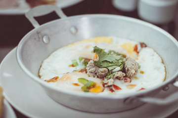 Yummy breakfast with fried eggs