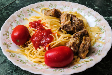 pasta with stewed meat
