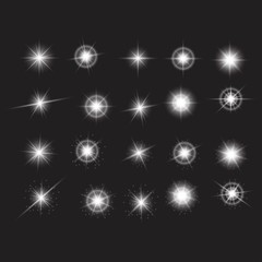 Vector Set of Different White Lights. Different Stars Collection. Star Lights - 173187676