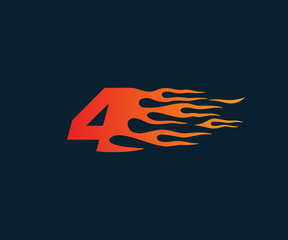 Number 4 fire flame Logo. speed race design concept template