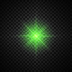 Vector green glowing lights on transparent background. Special effect light rays. Spark, star burst, flash. Spotlight flare. Illumination. - 173188227