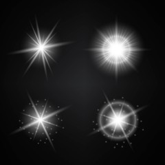 Vector Set of Different White Lights. Different Stars Collection. Star Lights