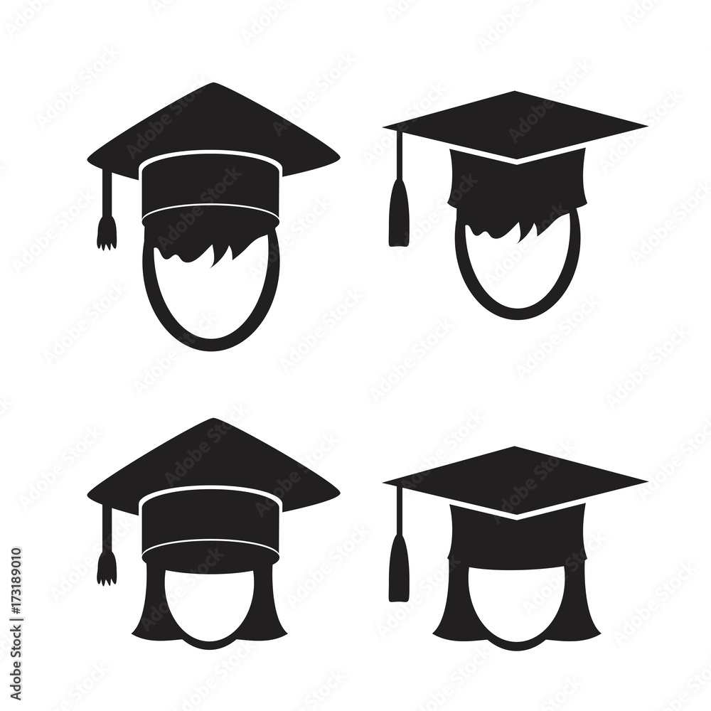 Wall mural Graduation cap vector icons set. Illustration isolated for graphic and web design.