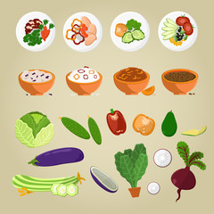 Vegetarian food and Dishes from vegetables concept