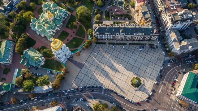 Kiev / Kyiv, Ukraine.  Aerial view of St Sophia Square. Time lapse. UHD, 4K