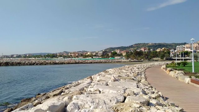 Panoramic view of seafront of San Benedetto del Tronto sea Adriatrico - Ascoli Piceno -Italy