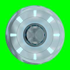 Vintage UFO isolated on green background 3D rendering