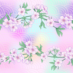 Seamless pattern with Japanese blossom sakura. Vector stock illu