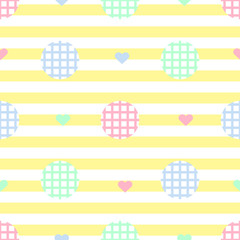 seamless monochrome simple dot with colorful heart pattern on yellow stripe background