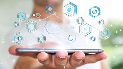 Businessman using antivirus to block a cyber attack 3D rendering