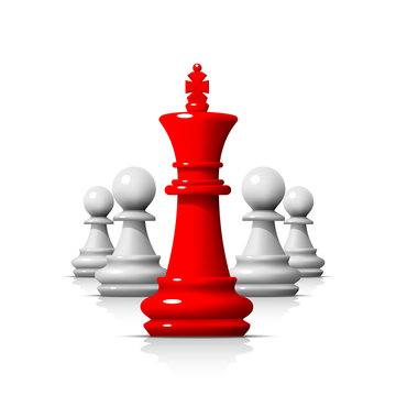 Leader in the chess game, business team on the white background . Vector illustration