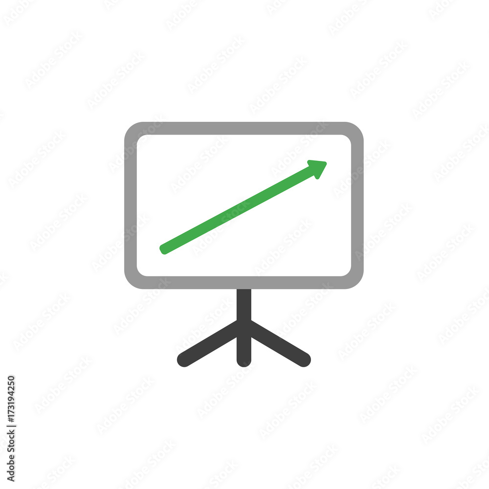 Poster flat design style vector concept of presentation chart board with arrow pointing up