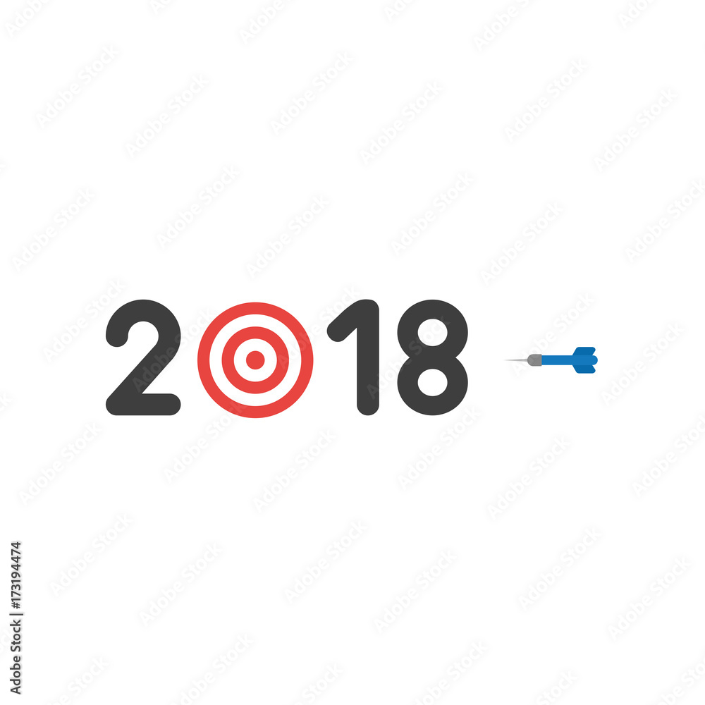 Poster flat design style vector concept of 2018 with bulls eye and dart