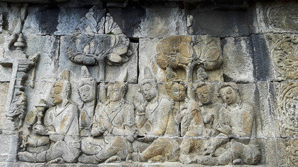 Statues du temple de Borobudur sur l'île de Java, Indonésie
