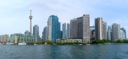 Panorama of Toronto, Canada, as seen from the lake Ontario.