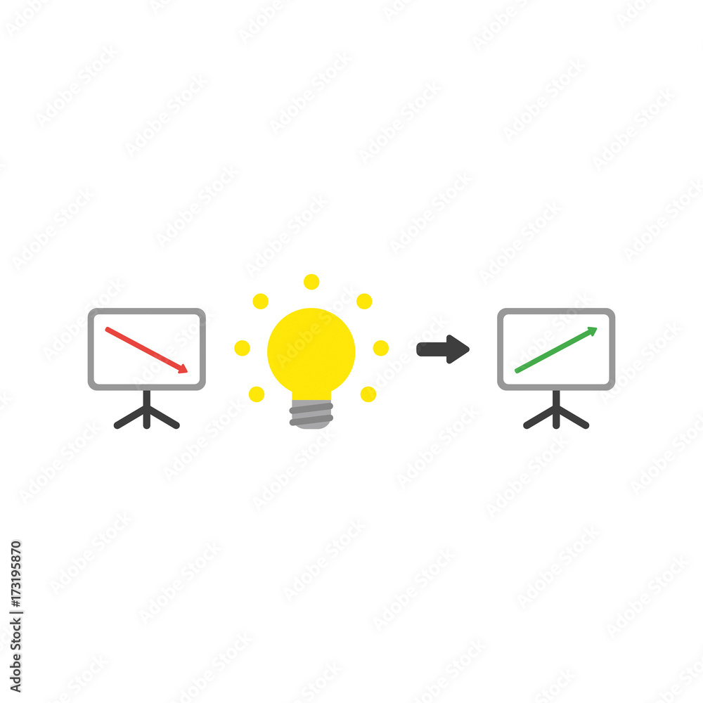 Poster flat design style vector concept of sales or value presentation bar chart with arrow moving down wit