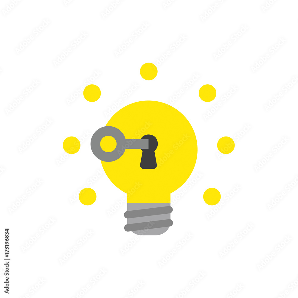 Poster flat design style vector concept of key unlock light bulb and glowing
