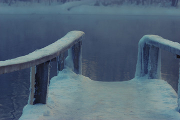 frozen wooden bridge