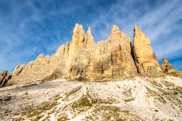 Fototapeta na wymiar View at the south side of Tre Cime di Lavaredo in Dolomites, Italy