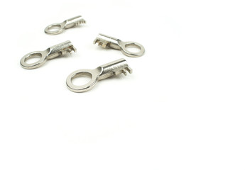 Four chrome keys on a white background with text space. Security concept.