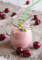 Milkshake with fresh cherries
