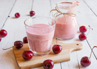 Milkshake with fresh cherries