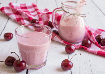 Milkshake with fresh cherries