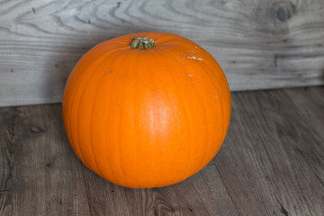 Isolated pumpkin against wooden background