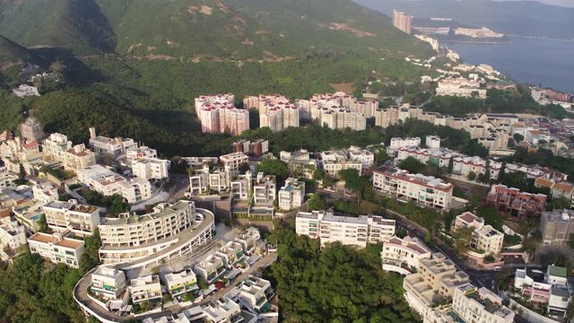 Hong Kong Aerial v214 Birdseye flying low over Chung Hom Kok area panning with island views