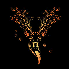 Fototapeta premium Ethnic colored head of deer with branches on the horns. totem / tattoo design. Use for print, posters, t-shirts. Vector illustration