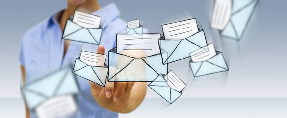 Businesswoman touching manuscript contact icon with her finger