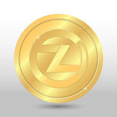 Gold vector zclassic coin on a gray background. Virtual currency
