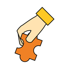 hand holding a jigsaw puzzle icon over white background vector illustration